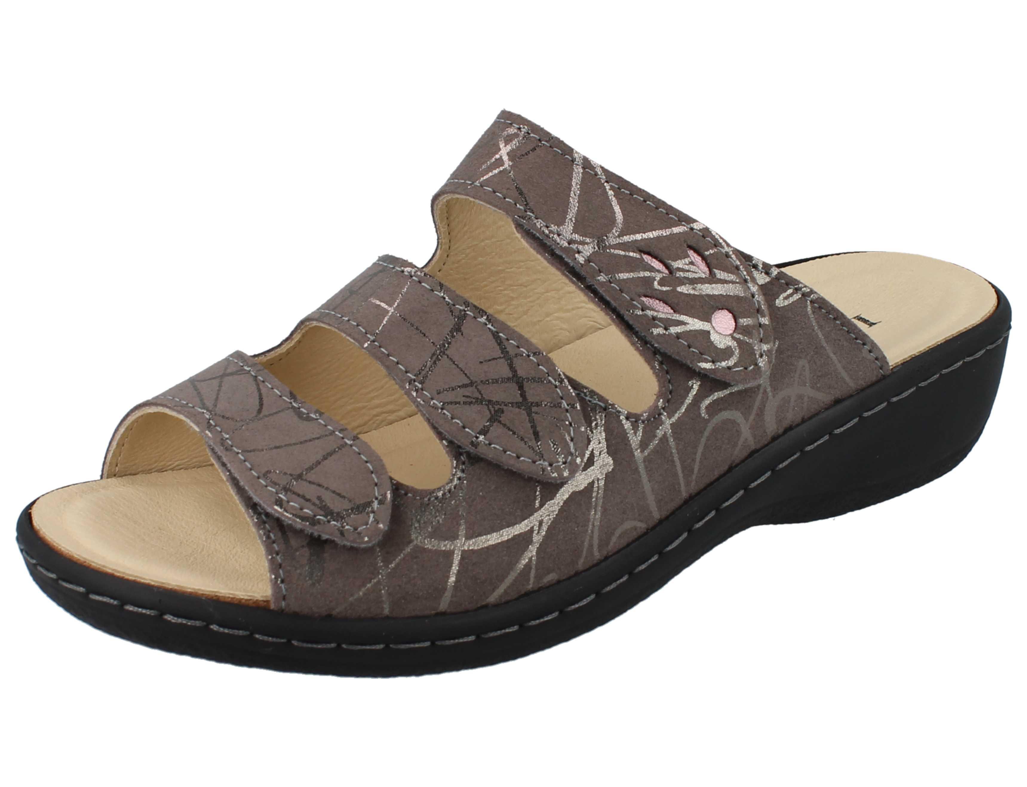 LONGO Damen Pantolette grau braun silber Nubukleder